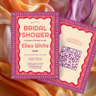 Retro Boho Fun Handmade CUSTOM QR Bridal Shower  Invitation
