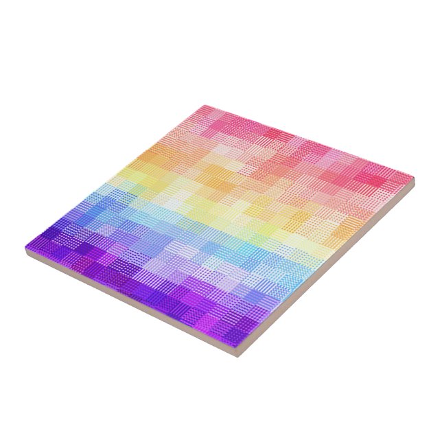 Retro Boho Funky Quirky Xenogender Plaid Pride Ceramic Tile (Side)