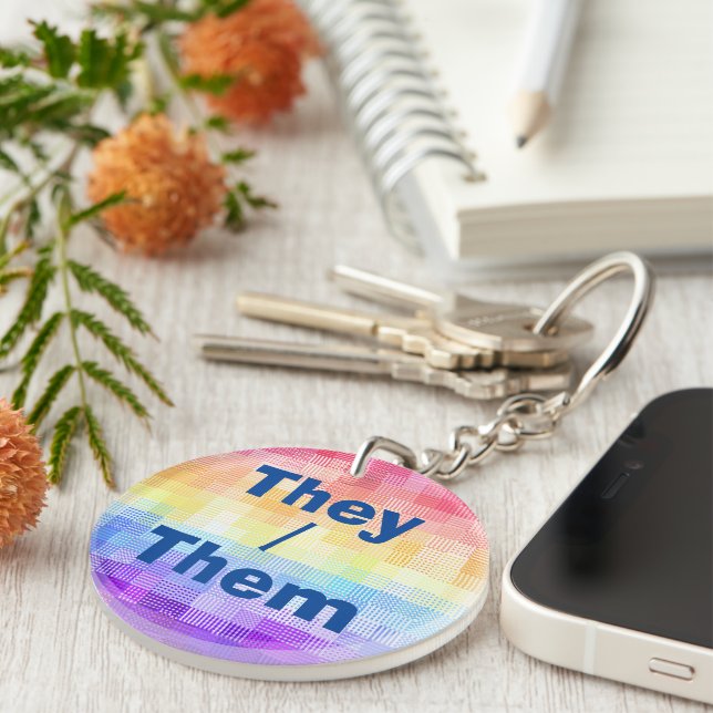Retro Boho Funky Quirky Xenogender Plaid Pride Key Ring (Front Right)