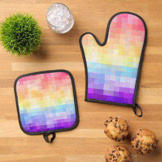 Retro Boho Funky Quirky Xenogender Plaid Pride Oven Mitt & Pot Holder Set