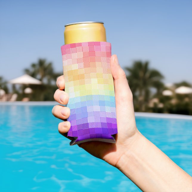 Retro Boho Funky Quirky Xenogender Plaid Pride Seltzer Can Cooler (In Situ Pool)