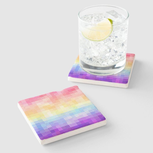 Retro Boho Funky Quirky Xenogender Plaid Pride Stone Coaster (Side)