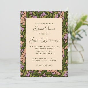 Retro Boho Green Botanical Groovy Bridal Shower Invitation