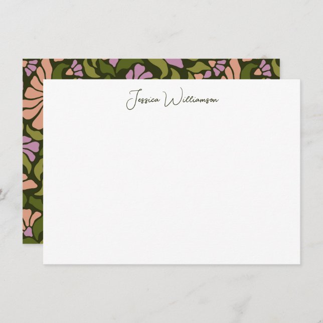 Retro Boho Green Botanical Groovy Personalised Thank You Card (Front/Back)