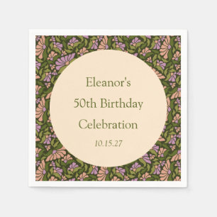 Retro Boho Green Cute Floral Custom 50th Birthday Napkin