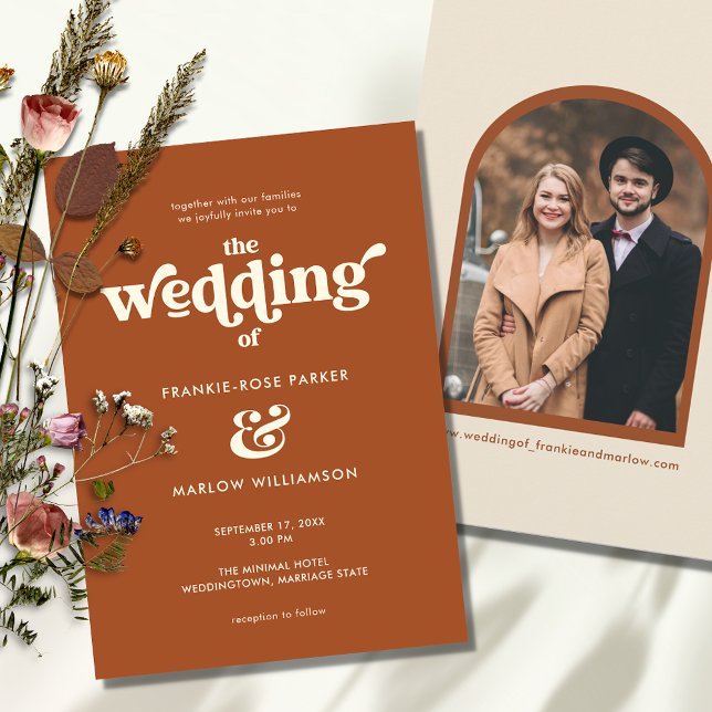 Retro Boho Groovy Arched Photo Wedding Invitation (Creator Uploaded)