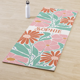 Retro Boho Groovy Flowers Personalised Yoga Mat