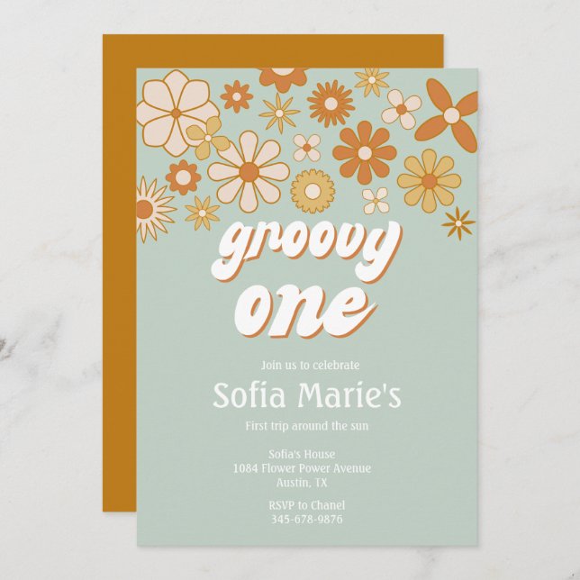 Retro Boho Groovy One Boho First Birthday Invitati Invitation (Front/Back)