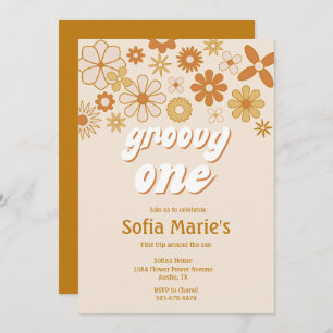 Retro Boho Groovy One Boho First Birthday Invitation