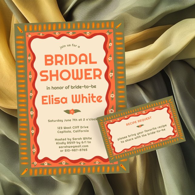 Retro Boho Handmade CUSTOM Bridal Shower Recipe Enclosure Card (Retro Boho Handmade CUSTOM Bridal Shower Recipe Enclosure Card
)