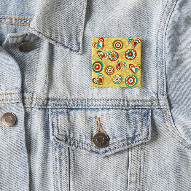 Retro Boho Hearts and Circles 70s Groovy Pattern  15 Cm Square Badge (Creator Uploaded)
