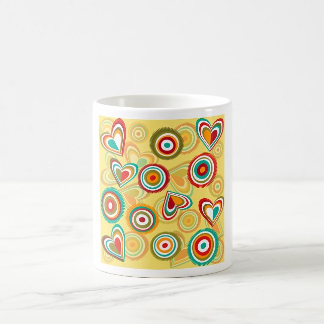 Retro Boho Hearts and Circles 70s Groovy Pattern  Coffee Mug (Creator Uploaded)