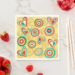 Retro Boho Hearts and Circles 70s Groovy Pattern  Napkin