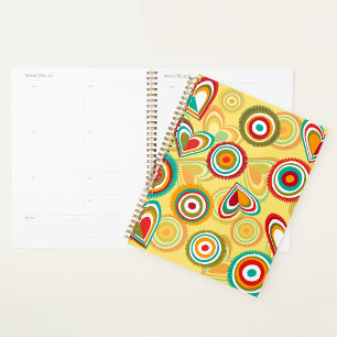 Retro Boho Hearts and Circles 70s Groovy Pattern  Planner