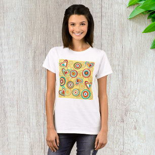 Retro Boho Hearts and Circles 70s Groovy Pattern  T-Shirt
