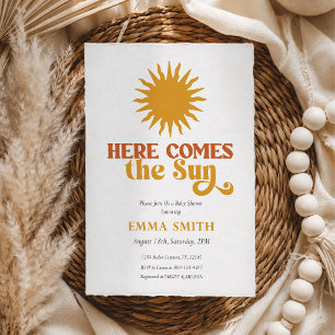 Retro Boho Here Comes The Sun Baby Shower  Invitation