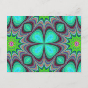 Retro Boho Hippie Green Clover Psychedelic Mandala Postcard