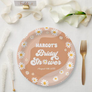 Retro Boho Hippy Daisy Bridal Shower Decorations Paper Plate