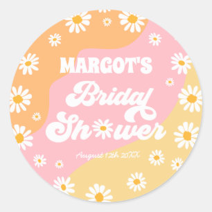 Retro Boho Hippy Daisy Bridal Shower Favour Classic Round Sticker