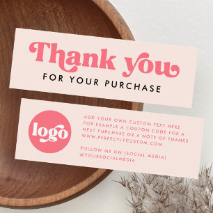 Retro boho logo blush pink thank you insert card