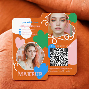 Retro boho Makeup beauty shapes photo qr code Business Card