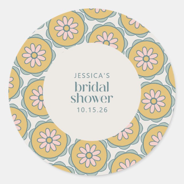 Retro Boho Mandala Floral Pastel Bridal Shower Classic Round Sticker (Front)