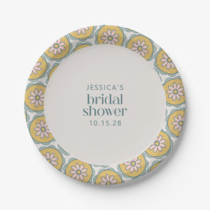 Retro Boho Mandala Floral Pastel Bridal Shower Paper Plate