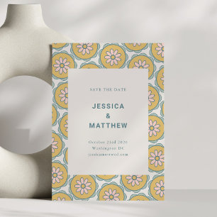 Retro Boho Mandala Floral Pastel Minimalist Save The Date