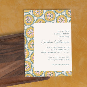 Retro Boho Mandala Floral Yellow Bridal Shower Invitation