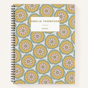 Retro Boho Mandala Flower Pattern Personalised Notebook