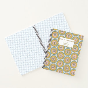 Retro Boho Mandala Flower Personalised Graph Paper Notebook