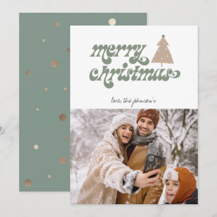 Retro Boho Merry Christmas Photo Holiday Card