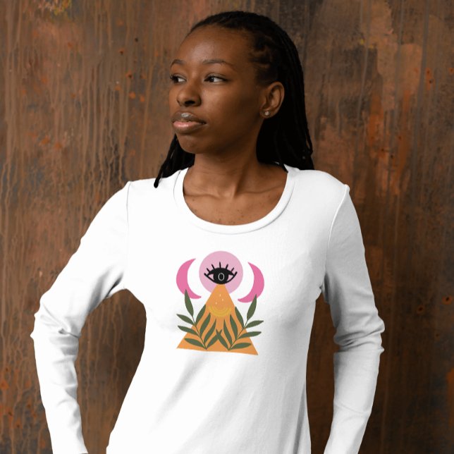 Retro boho moon eye modern pink yellow T-Shirt (Creator Uploaded)