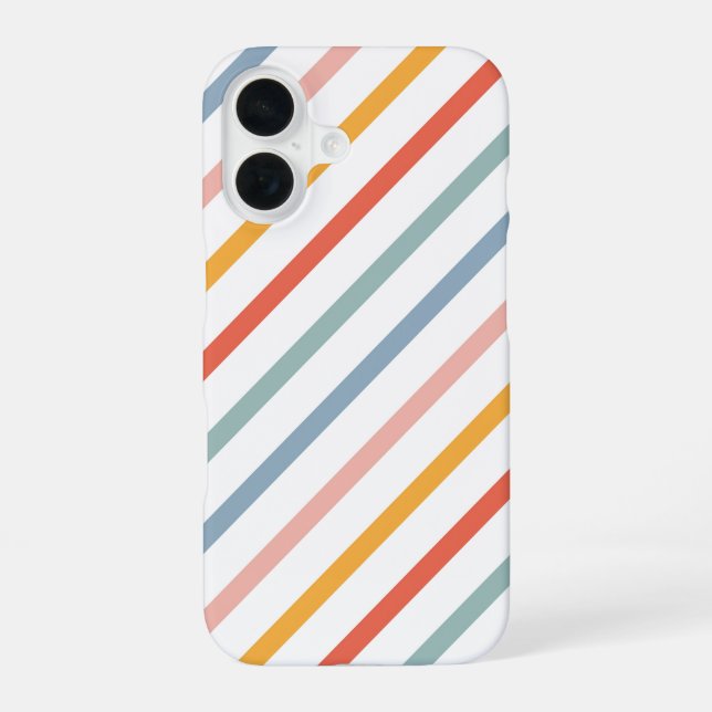 Retro Boho Multi Colour Lines iPhone 16 Case (Back)