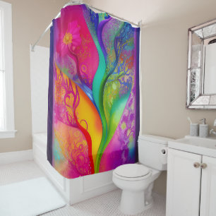 Retro Boho Neon Floral Abstract Shower Curtain