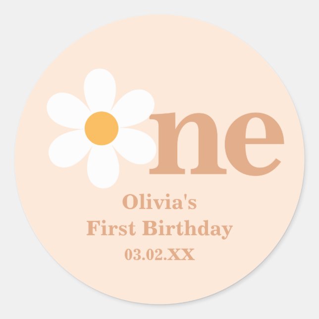 Retro Boho One Daisy First Birthday  Classic Round Sticker (Front)