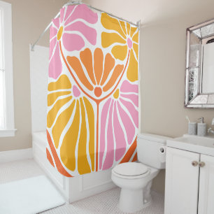 Retro Boho Orange Gold Pink Shower Curtain
