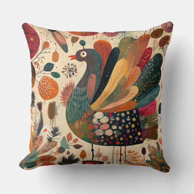 Retro Boho Patchwork Fall Turkey Cushion (Front)
