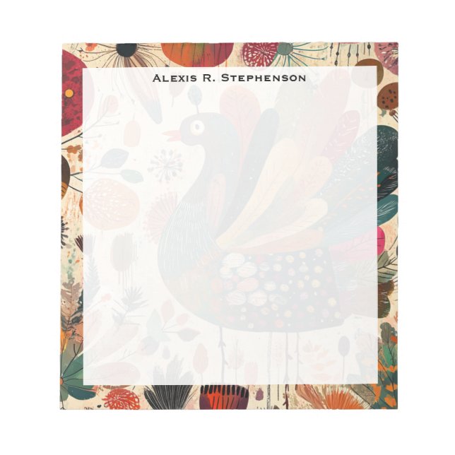 Retro Boho Patchwork Fall Turkey Notepad (Front)