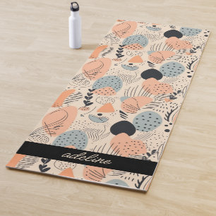 Retro Boho Peach Blue Abstract Shapes Personalised Yoga Mat