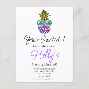 Retro boho pineapple with sunglasses Bridal shower Postcard