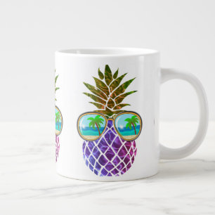 Retro boho pineapple with sunglasses large coffee mug