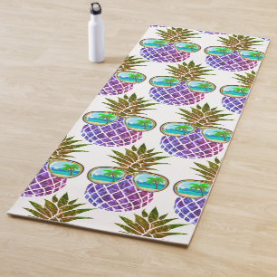 Retro boho pineapple with sunglasses yoga mat