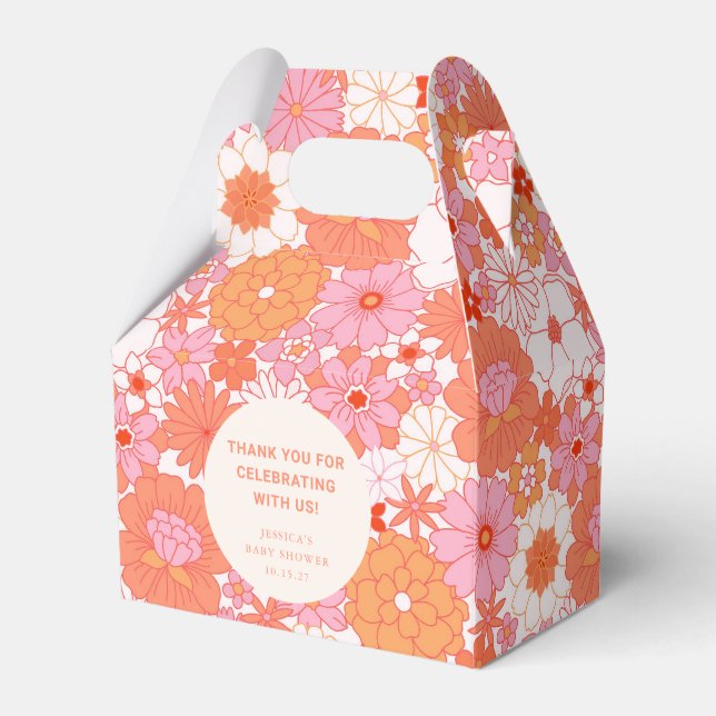 Retro Boho Pink Floral Custom Baby Shower Thanks Favour Box (Front Side)