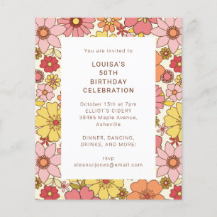 Retro Boho Pink Floral Cute Birthday Party Invite
