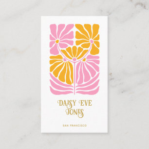 Retro Boho Pink Gold Orange Floral Gold Type Business Card