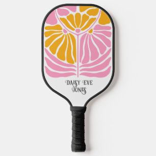 Retro Boho Pink Gold Orange Floral Personalised Pickleball Paddle