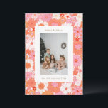 Retro Boho Pink Orange Floral Cute Photo Holiday Card<br><div class="desc">Retro Boho Pink and Orange Floral Cute Christmas Photo Holiday Card</div>