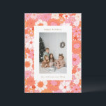 Retro Boho Pink Orange Floral Cute Photo Holiday Card<br><div class="desc">Retro Boho Pink and Orange Floral Cute Christmas Photo Holiday Card</div>
