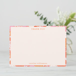 Retro Boho Pink Orange Flowers Personalised Name Thank You Card